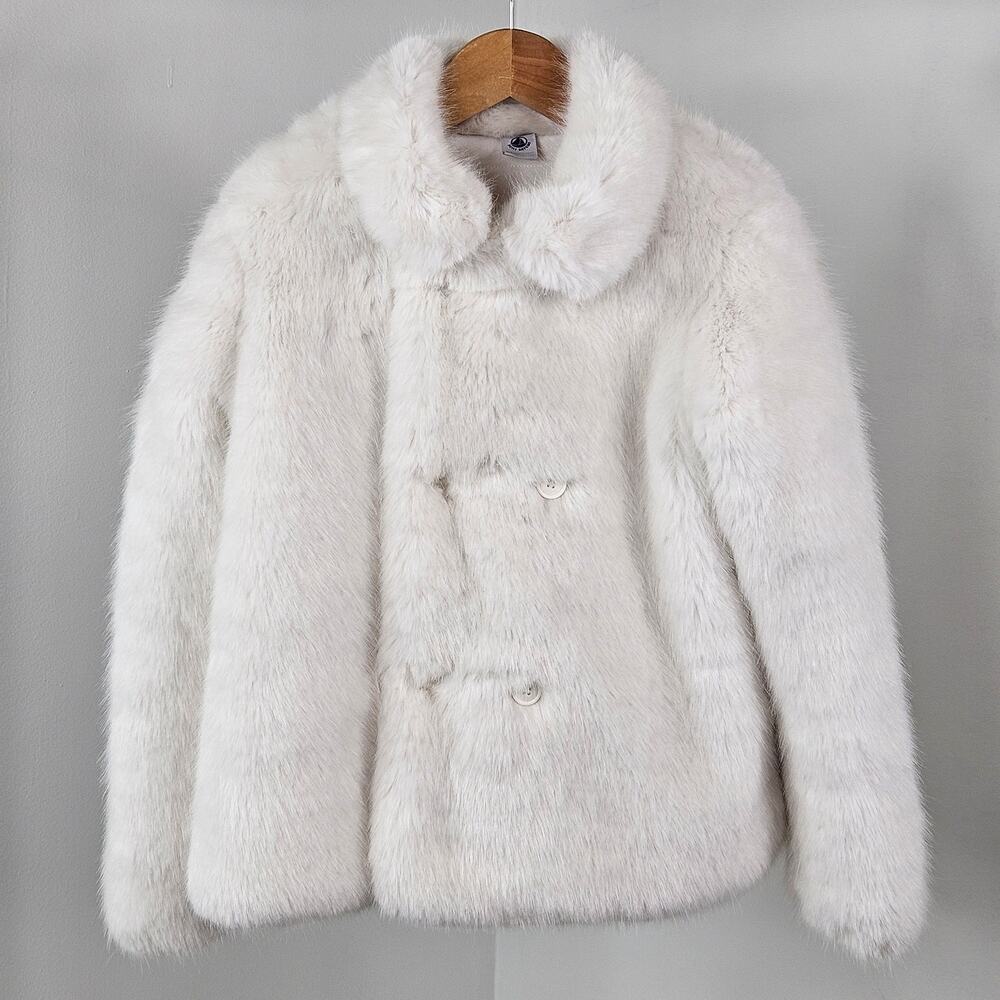Petit Bateau Girl's White Faux Fur Winter Coat Jacket | Kid's 10 |‎ MINOR FLAW